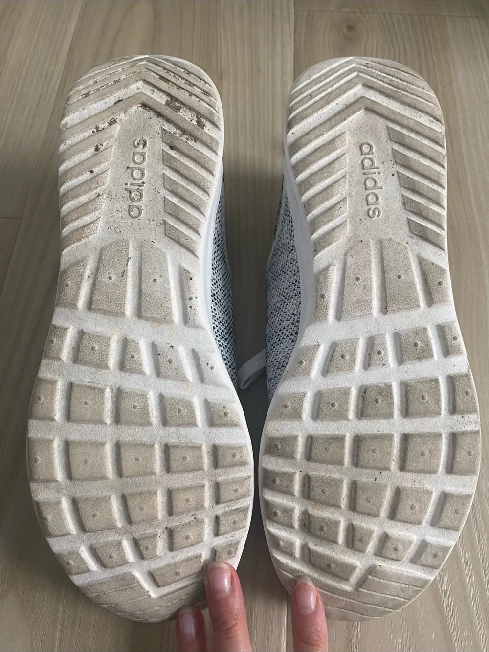 adidas White and Gray Knit Running Sneakers